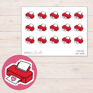 Red Heart Printer Planner Stickers | DDZ-3690 — 4 × 3 inch sheet and enlarged sticker detail