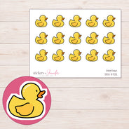 Yellow Rubber Duck Planner Stickers | DDZ-3702 — 4 × 3 inch sheet and enlarged sticker detail