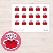 Red Happy Mail Box Planner Stickers | DDZ-3712 — 4 × 3 inch sheet and enlarged sticker detail