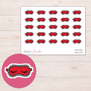 Red Sleep Mask Planner Stickers | DDZ-3714 — 4 × 3 inch sheet and enlarged sticker detail