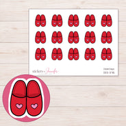 Red Heart Slippers Planner Stickers | DDZ-3715 — 4 × 3 inch sheet and enlarged sticker detail