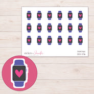 Purple Heart Smartwatch Planner Stickers | DDZ-3716 — 4 × 3 inch sheet and enlarged sticker detail