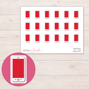 White Smartphone with Red Screen Planner Stickers | DDZ-3717 — 4 × 3 inch sheet and enlarged sticker detail
