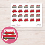 Stack of Red Planners Planner Stickers | DDZ-3722 — 4 × 3 inch sheet and enlarged sticker detail