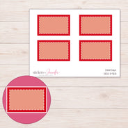 Red Square-Corner Stitched Half Box Planner Stickers | DDZ-3723 — 4 × 3 inch sheet and enlarged sticker detail
