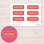 Red Peach-Center Stitched Quarter Box Planner Stickers | DDZ-3730 — 4 × 3 inch sheet and enlarged sticker detail
