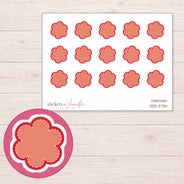Coral Stitched Flower Planner Stickers | DDZ-3734 — 4 × 3 inch sheet and enlarged sticker detail