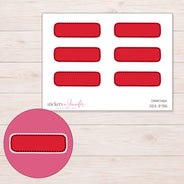 Red Dark-Stitch Quarter Box Planner Stickers | DDZ-3735 — 4 × 3 inch sheet and enlarged sticker detail