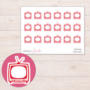 Red Outline Retro Television Planner Stickers | DDZ-3744 — 4 × 3 inch sheet and enlarged sticker detail