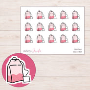 Pink Tea Bag Planner Stickers | DDZ-3747 — 4 × 3 inch sheet and enlarged sticker detail