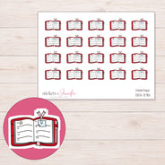 Open Planner with Ribbon Clip Planner Stickers | DDZ-3751 — 4 × 3 inch sheet and enlarged sticker detail