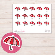 Red Umbrella Planner Stickers | DDZ-3761 — 4 × 3 inch sheet and enlarged sticker detail