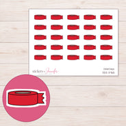 Red Washi Roll with Loose End Planner Stickers | DDZ-3765 — 4 × 3 inch sheet and enlarged sticker detail