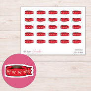 Red Bow Washi Roll with Loose End Planner Stickers | DDZ-3768 — 4 × 3 inch sheet and enlarged sticker detail