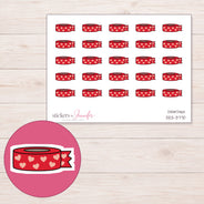 Red Heart Washi Roll with Loose End Planner Stickers | DDZ-3770 — 4 × 3 inch sheet and enlarged sticker detail