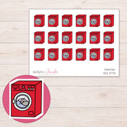 Red Washing Machine Planner Stickers | DDZ-3773 — 4 × 3 inch sheet and enlarged sticker detail
