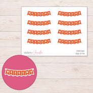 Orange Weekend Pennant Banner Planner Stickers | DDZ-3774 — 4 × 3 inch sheet and enlarged sticker detail