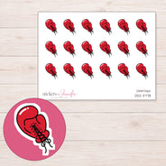 Red Boxing Glove Planner Stickers | DDZ-3778 — 4 × 3 inch sheet and enlarged sticker detail