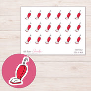 Red Doodle Upright Vacuum Planner Stickers | DDZ-3783 — 4 × 3 inch sheet and enlarged sticker detail