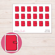 Red Clasp Organizer Planner Stickers | DDZ-3785 — 4 × 3 inch sheet and enlarged sticker detail