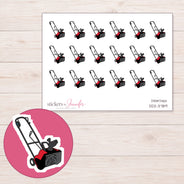 Red and Black Snow Blower Planner Stickers | DDZ-3789 — 4 × 3 inch sheet and enlarged sticker detail