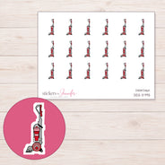 Red Detailed Upright Vacuum Planner Stickers | DDZ-3793 — 4 × 3 inch sheet and enlarged sticker detail