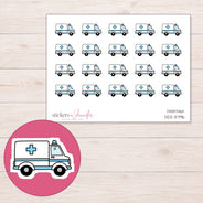 Blue Cross Ambulance Planner Stickers | DDZ-3796 — 4 × 3 inch sheet and enlarged sticker detail