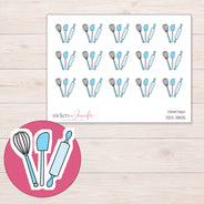 Blue Baking Utensils Planner Stickers | DDZ-3805 — 4 × 3 inch sheet and enlarged sticker detail