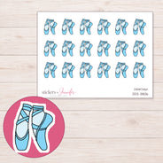 Blue Ballet Slippers Planner Stickers | DDZ-3806 — 4 × 3 inch sheet and enlarged sticker detail