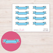 Blue Scroll Banner Label Planner Stickers | DDZ-3808 — 4 × 3 inch sheet and enlarged sticker detail