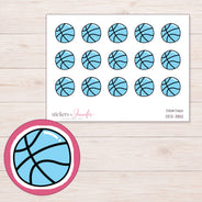 Blue Basketball Planner Stickers | DDZ-3812 — 4 × 3 inch sheet and enlarged sticker detail