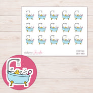 Blue Bubble Bath Planner Stickers | DDZ-3813 — 4 × 3 inch sheet and enlarged sticker detail