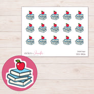 Blue Books and Red Apple Planner Stickers | DDZ-3826 — 4 × 3 inch sheet and enlarged sticker detail