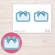 Blue Bow Half Box Label Planner Stickers | DDZ-3831 — 4 × 3 inch sheet and enlarged sticker detail