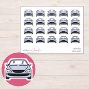 Gray Front View Car Planner Stickers | DDZ-3837 — 4 × 3 inch sheet and enlarged sticker detail