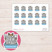 Cat in Blue Litter Tray Planner Stickers | DDZ-3844 — 4 × 3 inch sheet and enlarged sticker detail