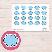 Blue Puffy Cloud Planner Stickers | DDZ-3854 — 4 × 3 inch sheet and enlarged sticker detail