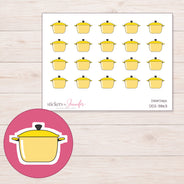 Yellow Lidded Cooking Pot Planner Stickers | DDZ-3863 — 4 × 3 inch sheet and enlarged sticker detail
