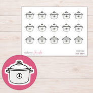 White Slow Cooker Planner Stickers | DDZ-3864 — 4 × 3 inch sheet and enlarged sticker detail
