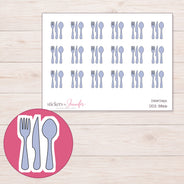 Lavender Cutlery Set Planner Stickers | DDZ-3866 — 4 × 3 inch sheet and enlarged sticker detail