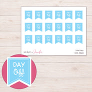Blue Day Off Flag Planner Stickers | DDZ-3868 — 4 × 3 inch sheet and enlarged sticker detail