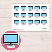 Blue Screen Desktop Computer Planner Stickers | DDZ-3870 — 4 × 3 inch sheet and enlarged sticker detail