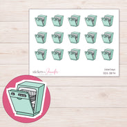 Mint Dishwasher Planner Stickers | DDZ-3874 — 4 × 3 inch sheet and enlarged sticker detail
