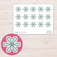 Mint Doodle Asterisk Planner Stickers | DDZ-3878 — 4 × 3 inch sheet and enlarged sticker detail