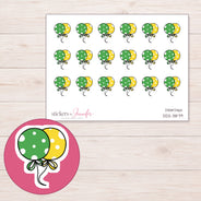 Green and Yellow Polka Dot Balloons Planner Stickers | DDZ-3879 — 4 × 3 inch sheet and enlarged sticker detail