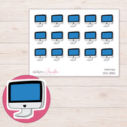 Blue Doodle Desktop Computer Planner Stickers | DDZ-3882 — 4 × 3 inch sheet and enlarged sticker detail
