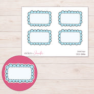 Blue Doodle Scallop Half Box Planner Stickers | DDZ-3886 — 4 × 3 inch sheet and enlarged sticker detail