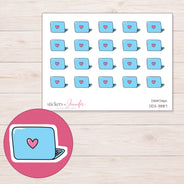 Blue Doodle Heart Laptop Planner Stickers | DDZ-3887 — 4 × 3 inch sheet and enlarged sticker detail