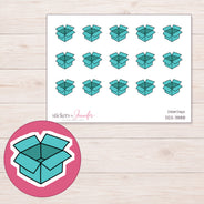 Teal Open Shipping Box Planner Stickers | DDZ-3888 — 4 × 3 inch sheet and enlarged sticker detail