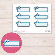 Blue Bow Quarter Box Label Planner Stickers | DDZ-3891 — 4 × 3 inch sheet and enlarged sticker detail